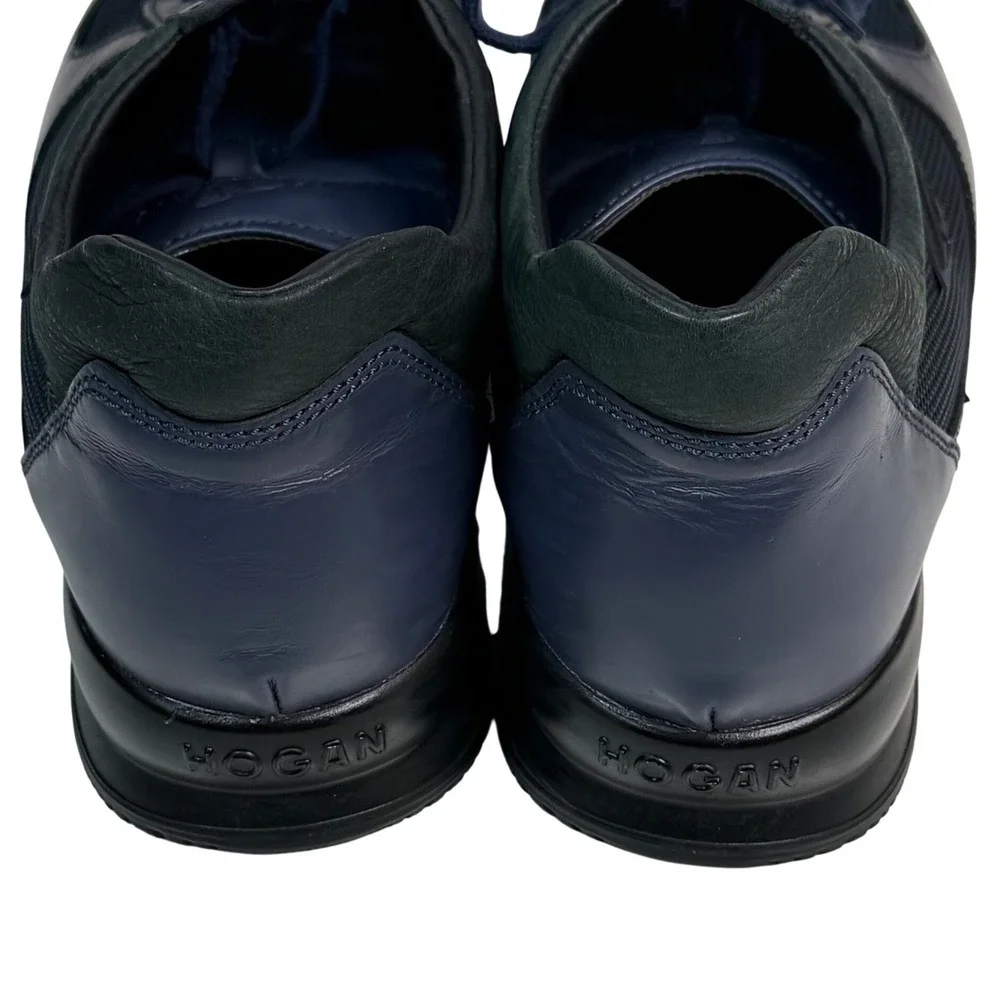 Hogan Interactive Navy Blue Leather Mesh Sneakers Mens‎ Size 7.5 Made in Italy